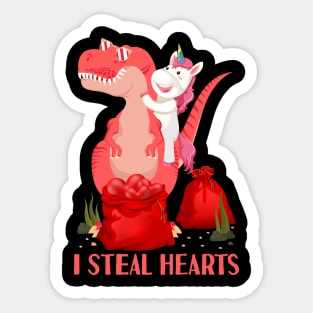 I Steal Hearts Unicorn Riding T rex Dinosaur Valentines Day Sticker